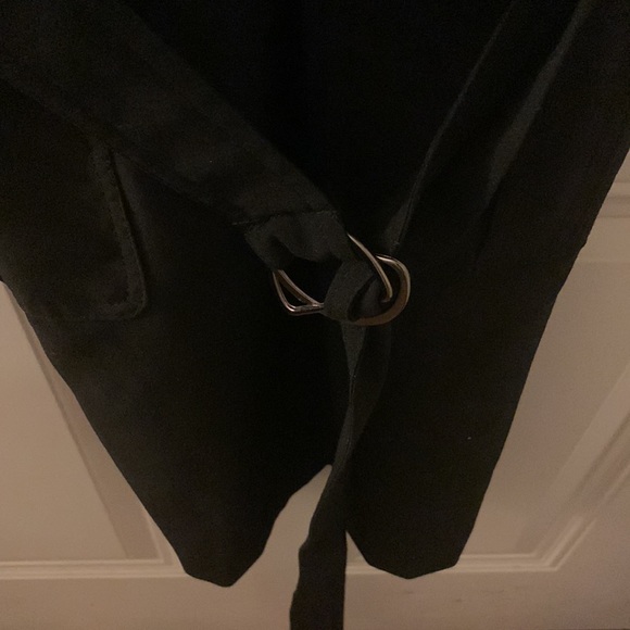 Black zip front knee length dress with faux leather on the collar and sleeves - Picture 4 of 6